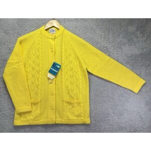 Vtg Voguemont Womens Cardigan Sweater Cottagecore Yellow Large NWT Deadstock‎